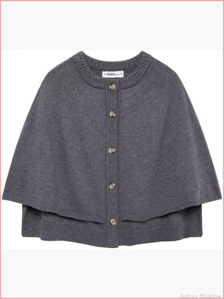 Knit Cape Cardigan Cropped Button Up Corporate Work Blazer Coat